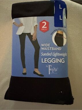 NWT Felina Black Sueded Lightweight Leggings With Wide Waistband (2 Pack) Size L